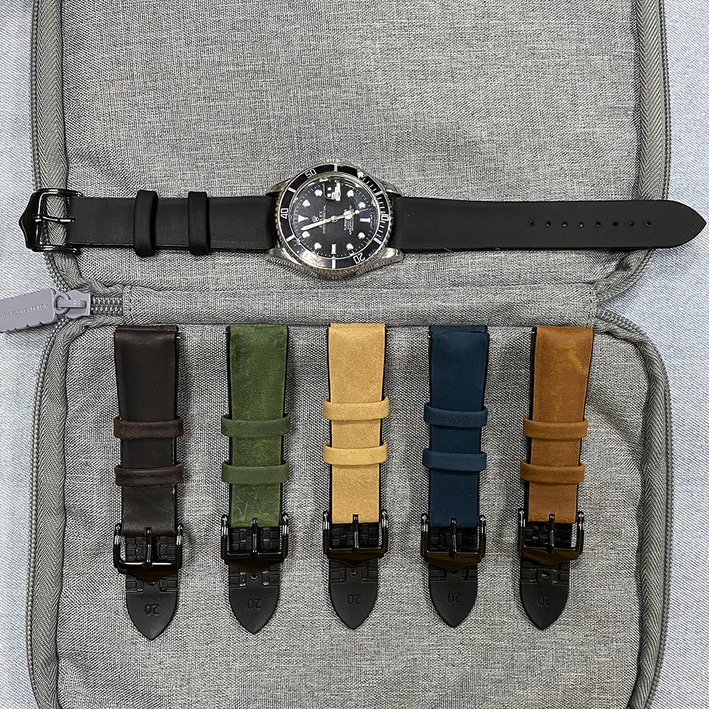 Dây Da + Silicon Chất Lượng Cao Có Khóa Cài Màu Đen 20mm 22mm Cho Đồng Hồ