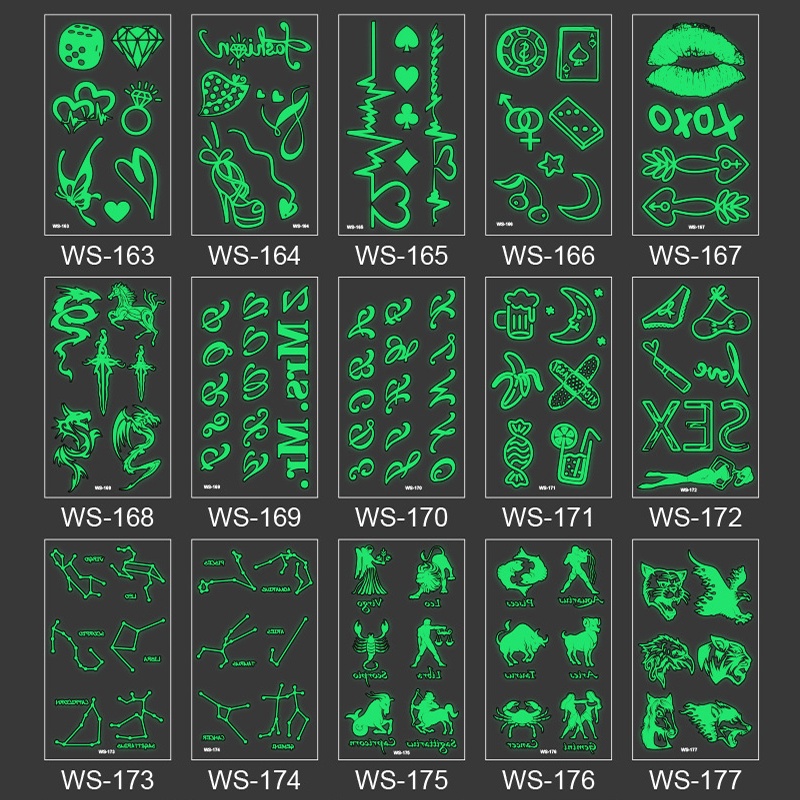 Miếng dán hình xăm tạm thời chống nước phát sáng trong bóng tối
