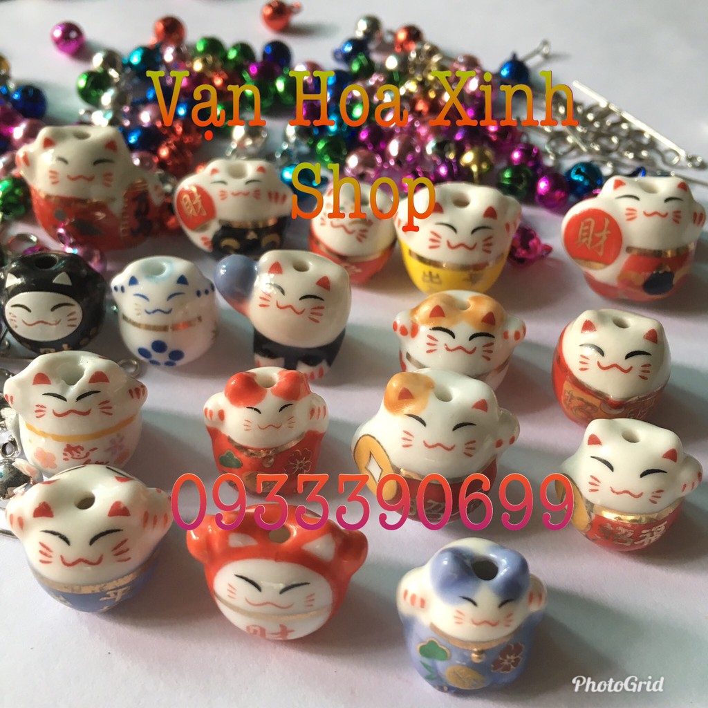 1 mèo thần tài, mèo Nhật Maneki Neko may mắn kèm khoen và đinh