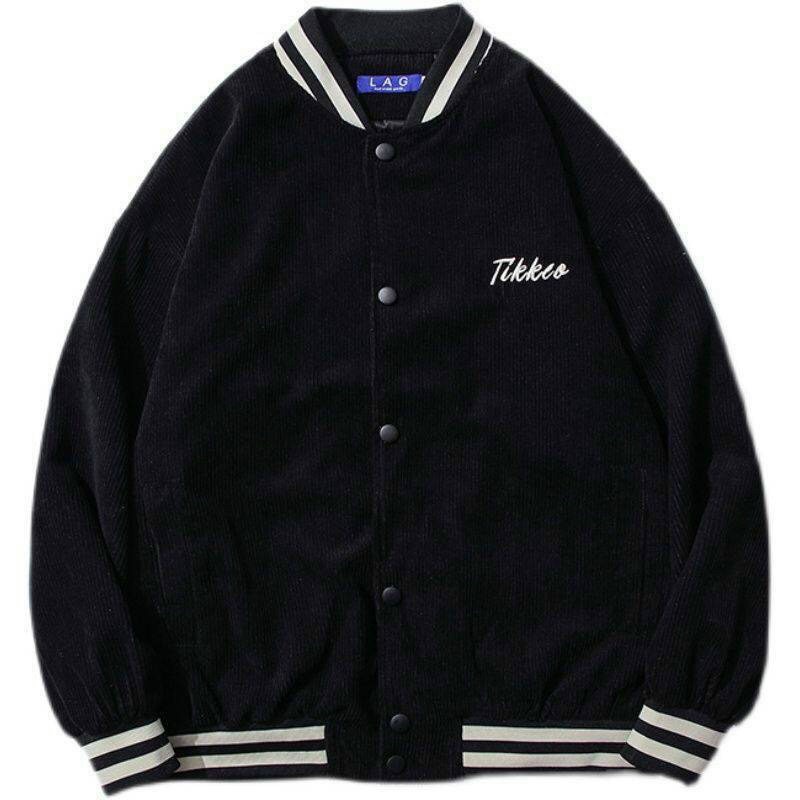 Áo VarsityJacket áo bomber chất nhung tăm nỉ TIKKEO nam nữ khoác ngoài dày dặn form rộng unisex