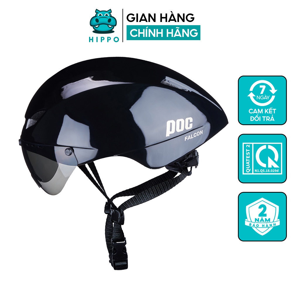 Mũ bảo hiểm xe đạp thể thao Poc Falcon siêu nhẹ chính hãng màu đen bóng - HIPPO HELMET