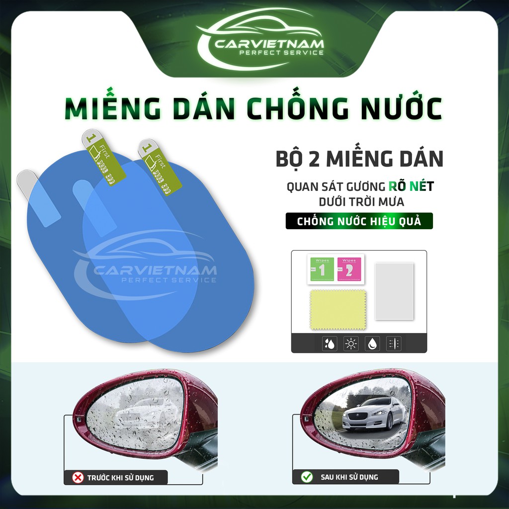 Bộ 2 Miếng Dán Chống Nước Mưa Gương Kính Ô Tô - Hàng Cao Cấp Loại I Chống Nước Tuyệt Đối - Ccar Vietnam