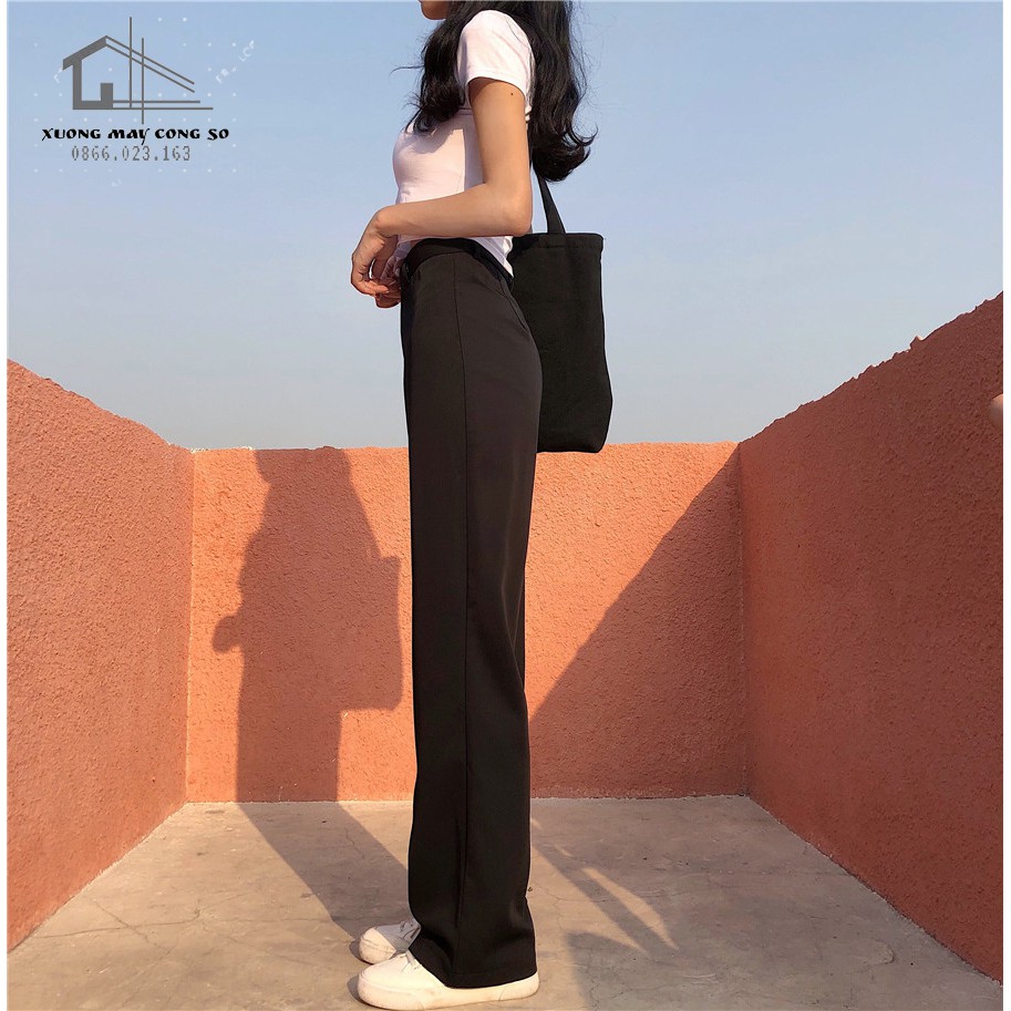 Quần suông nữ ống rộng - Lưng cao - Vải tuyết mưa đẹp mềm mịn - 2 màu ĐEN TÍM | BigBuy360 - bigbuy360.vn