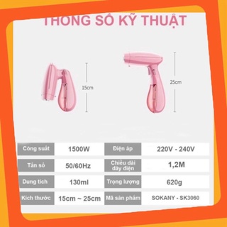 BÀN LÀ HƠI NƯỚC CẦM TAY SOKANY 3060  CÔNG SUẤT 1500W, BÀN ỦI HƠI NƯỚC SONAKY MẪU MỚI 2022 CHAUTIEN1143