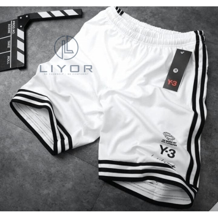 Quần short thể thao nam ba sọc in chữ đơn giản phong cách năng động - Liyor - QTT004
