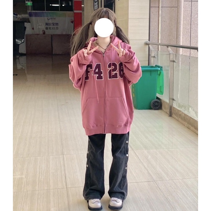 Áo Hoodie Zip F426 Form Rộng Tay Phồng Unisex Video Tự Quay