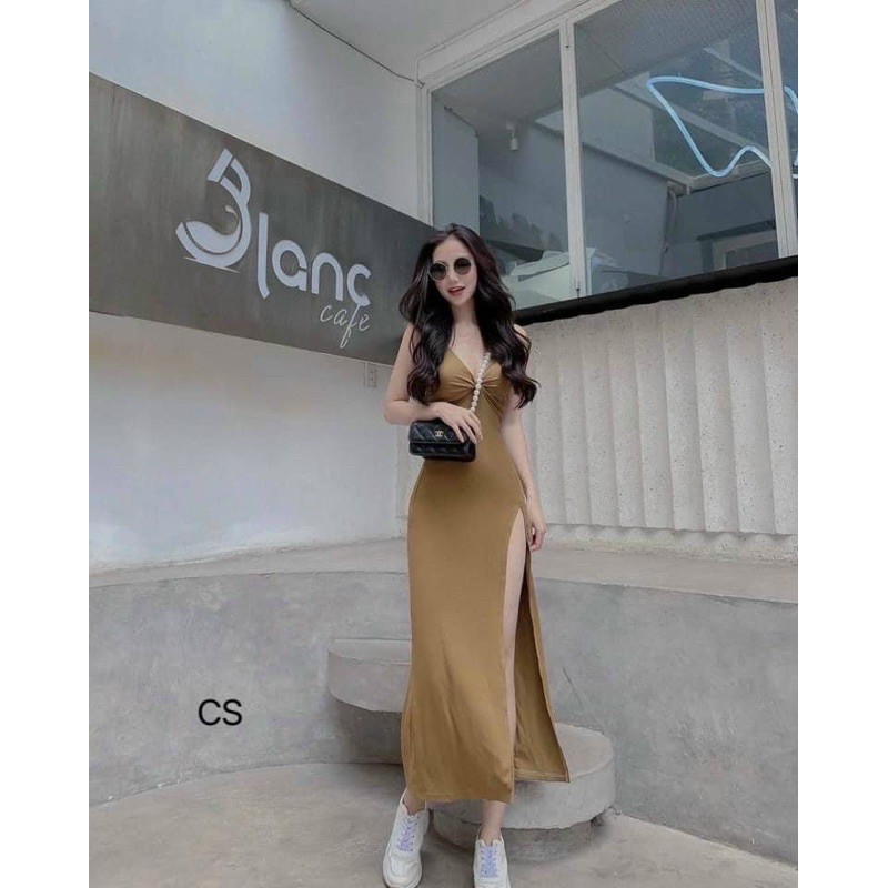 Đầm 2 dây thun lụa xẻ tà - freesize dưới 52kg - hình thật trải sàn Carotshop | BigBuy360 - bigbuy360.vn