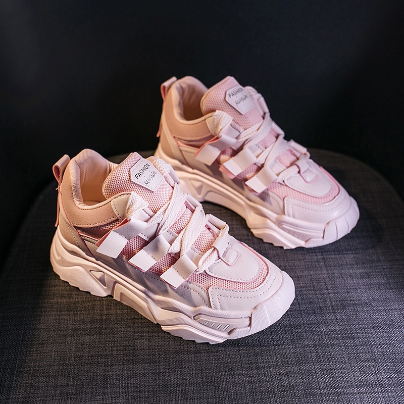Giày thể thao sneaker đế độn, Giày nữ ulzzang phong cách Hàn Quốc 2023 màu đen hồng trắng size 36-40