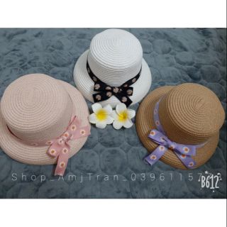 Mũ cói chuông nơ hoa cúc cho bé🌼🌼Nón đi biển kiểu lồng đèn cho bé gái!!NEW NEW