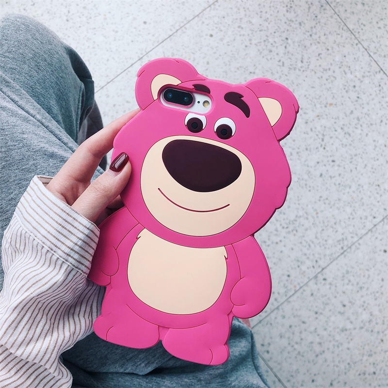 Ốp Điện Thoại Silicon Hình Gấu Dâu Ba Chiều Cho iPhone XS Max 11ProMax 12ProMax 13ProMax