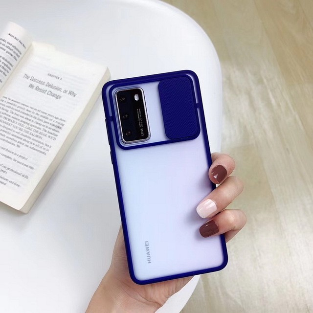 Ốp điện thoại trong nhám có nắp trượt bảo vệ camera cho OPPO F17 Pro Reno 4 F Lite A73 A93