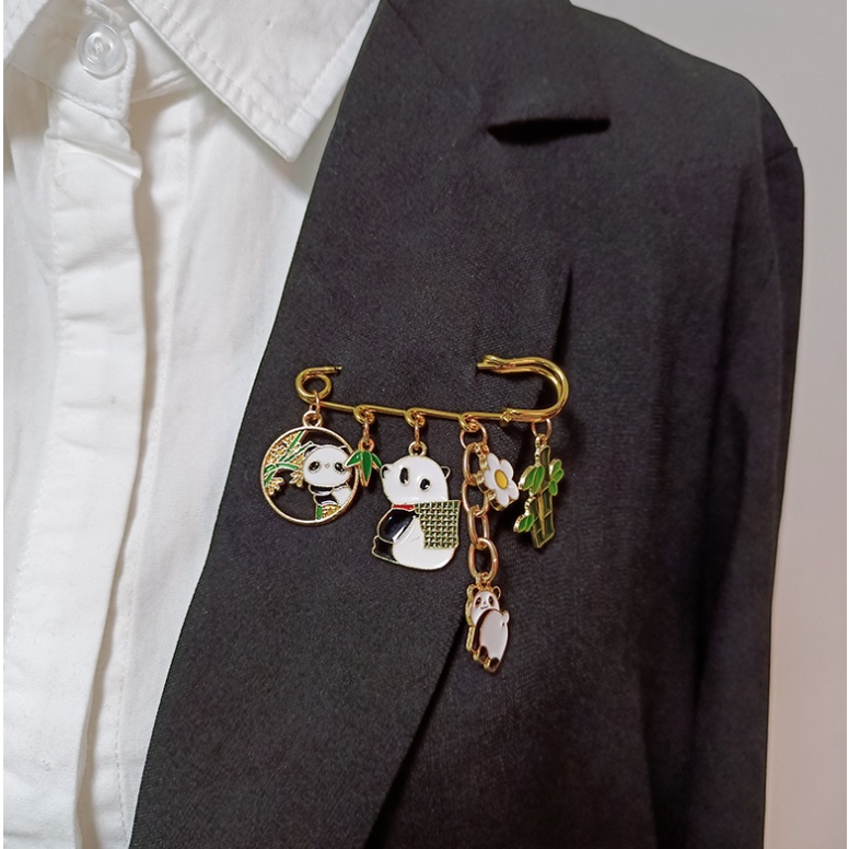 Ghim cài áo quần hình chú mèo may mắn / gấu trúc / xe máy phong cách Hàn Quốc đáng yêu
