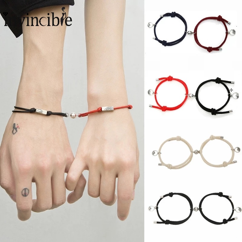 1 Pair Eachother Magnetic Attraction Bracelet/ Adjustable Couples Woven Bracelet/ Distance Matching Pendant Bracelet/ Valentine's Day Gifts Jewellery
