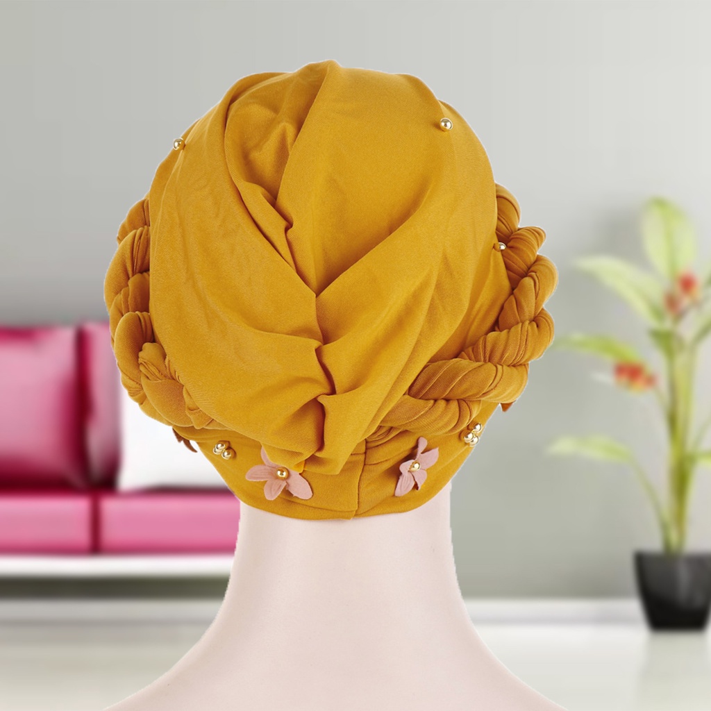 Mũ Turban đính hoa ngọc trai giả đa năng trang trí tóc cho người lớn