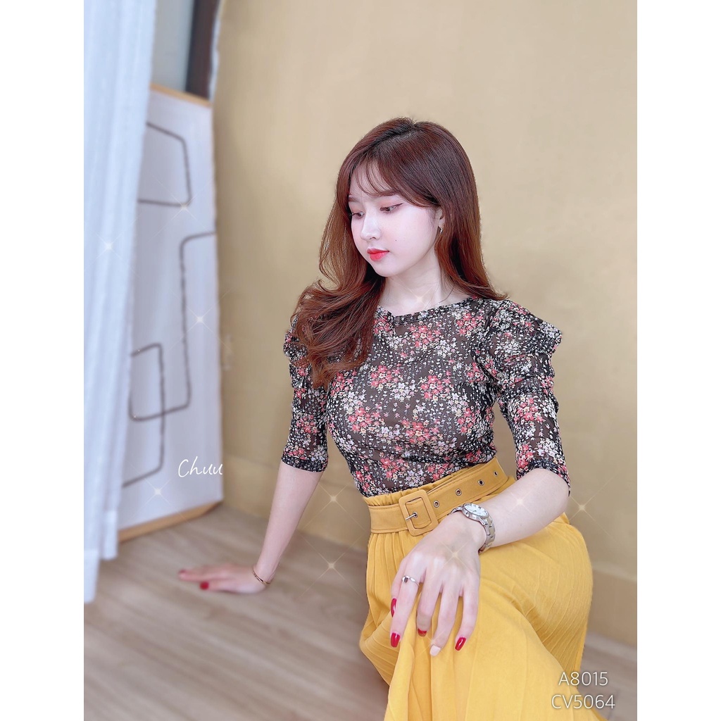 Áo sơ mi hoa nhí nữ tay phồng CHUU A8015