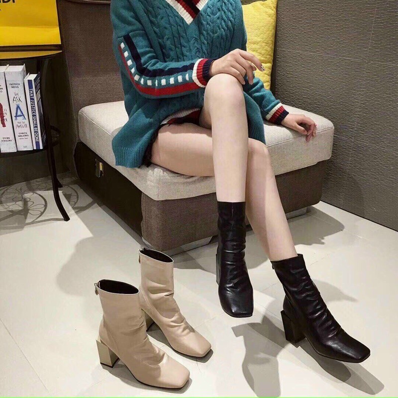 Bốt nhăn da lì gót 7p hàng xịn | BigBuy360 - bigbuy360.vn