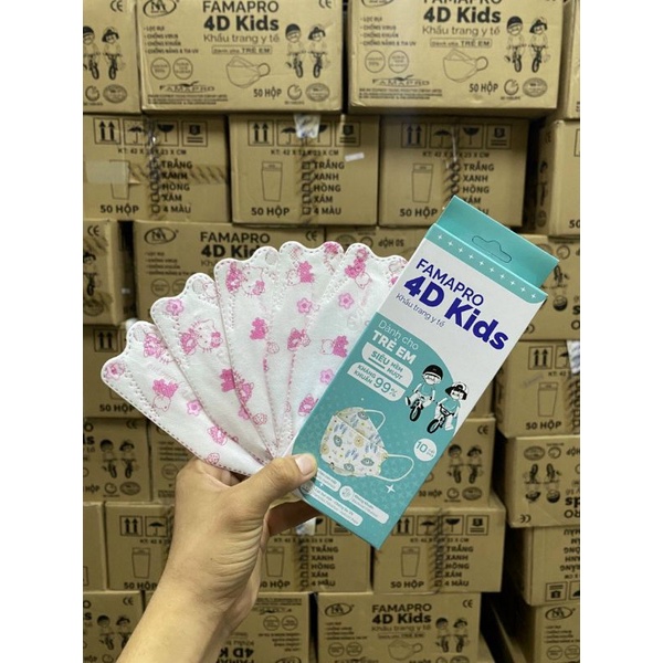 Hộp 10c khẩu trang 4D kids Famapro khẩu trang kháng khuẩn cho bé nhiều hình kf94 cho trẻ em