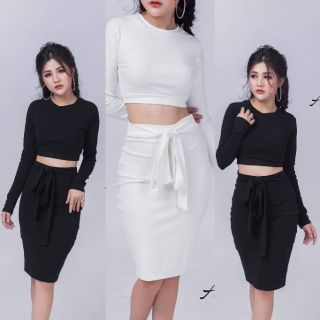 Set trắng áo crop top