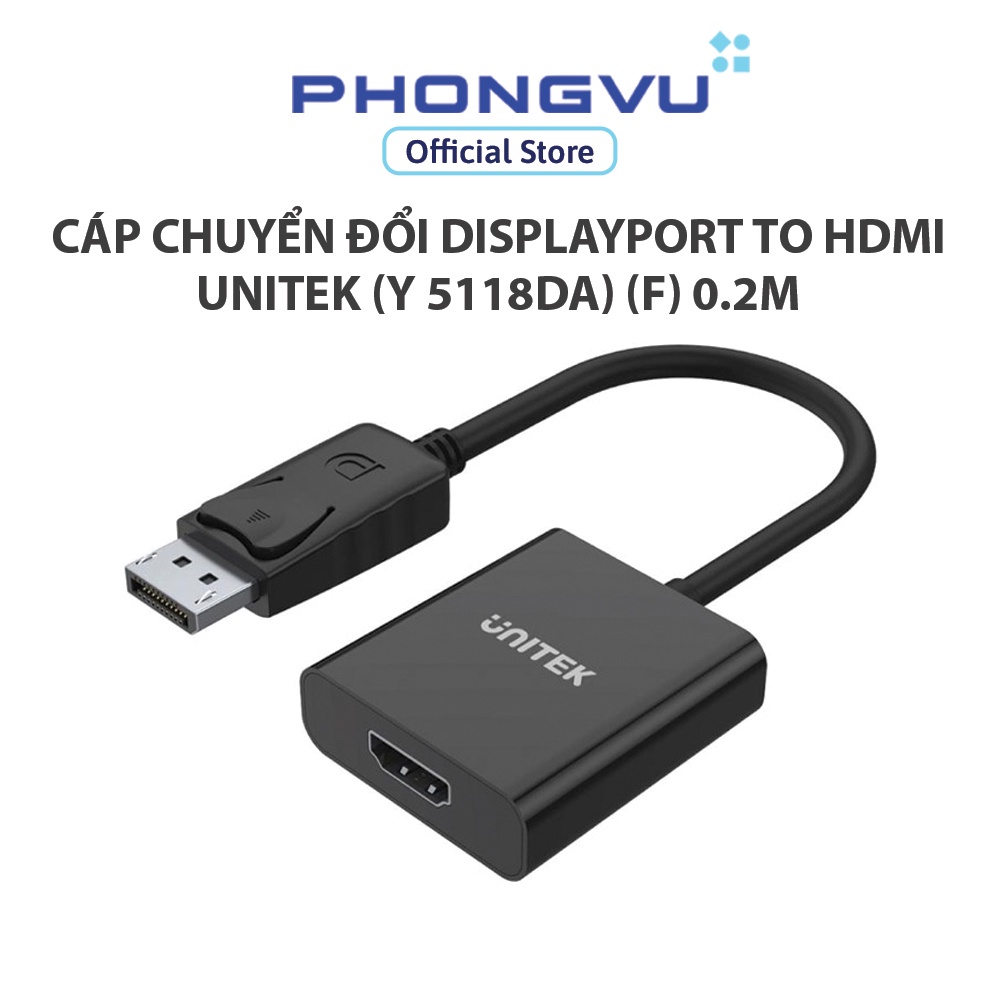 Cáp chuyển đổi Displayport to HDMI Unitek (Y 5118DA) (F) 0.2m - Bảo hành 12 tháng
