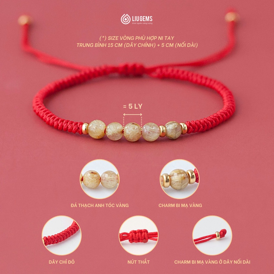 Vòng Tay Chỉ Đỏ Handmade 5 Hạt Đá Phong Thuỷ Liugems Cho Nam Nữ Unisex Thời Trang Mang Đến May Mắn Năng Lượng | BigBuy360 - bigbuy360.vn