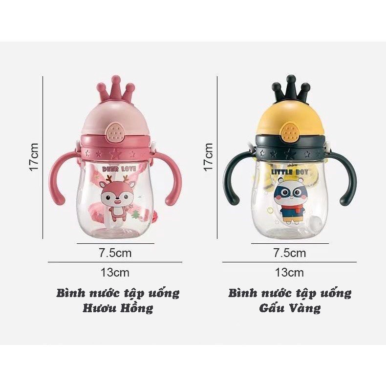 Bình tập uống nước cho bé, Bình nước cho bé có van chống sặc cao cấp 250ml, 370 ml bằng nhựa PP chịu nhiệt tốt an toàn