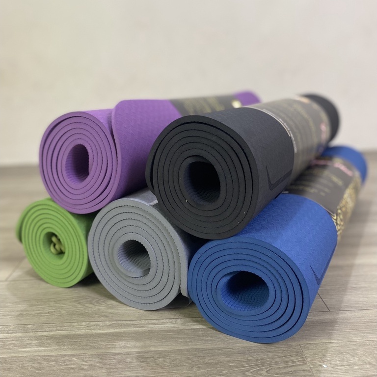 Thảm Tập Yoga Gym TPE Định Tuyến 8mm 1 Lớp Cao Cấp Hebeyoga Kèm Dây Cột Thảm Cao Cấp