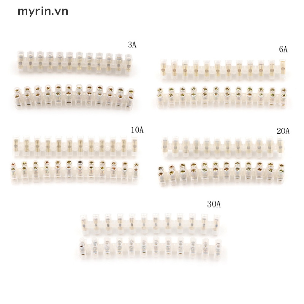Set 2 Khối Đấu Nối Dây Điện Đầu Cuối 12 Vị Trí 10A / 20A / 30A / 3A / 6A