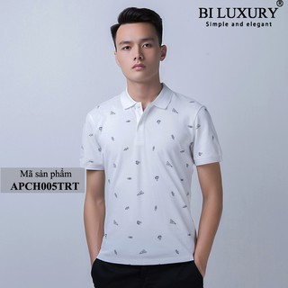 Áo phông cổ bẻ Biluxury 2 mẫu màu trắng họa tiết 2019