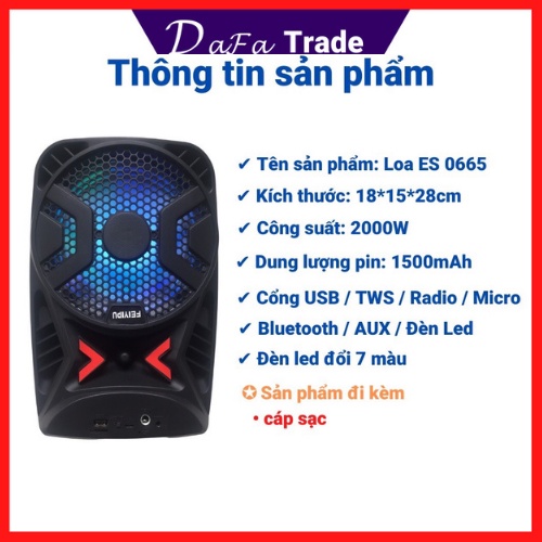 [ Hàng Cao Cấp ] Loa Bluetooth Nghe Nhạc Không Dây ES0665 Hỗ Trợ Cắm USB Thẻ Nhớ Loa Bass16cm