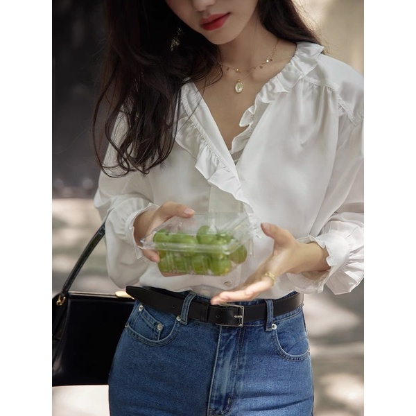 Áo sơmi lụa cổ chéo xinh xắn