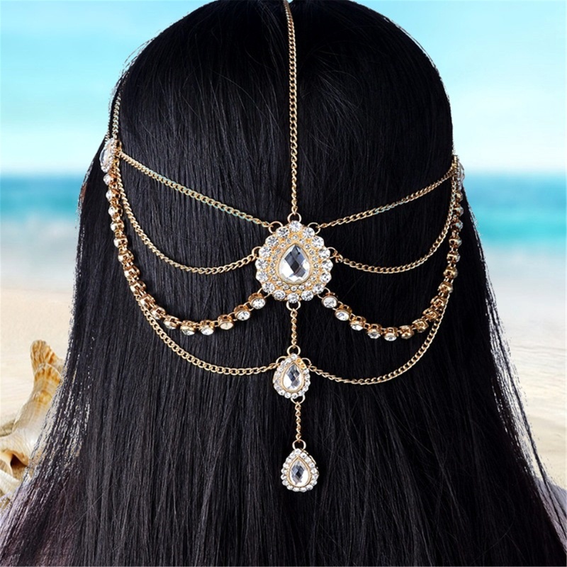 Chuỗi Dây Đeo Trán Đính Đá Pha Lê Phong Cách Ấn Độ Dành Cho Cô Dâu