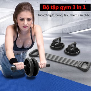 OT304Dụng cụ tập Gym bộ 3 thiết bị bánh lăn, dây lò xo kéo, đế tập chống đẩy luyện tập mọi lúc bộ dụng cụ tập gym 3 tron