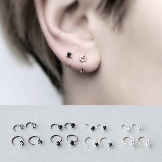 [Bạc Ý 925] Khuyên tai Vòng Móc đá
