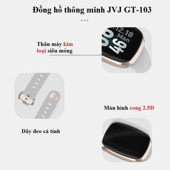 ( Bảo Hành 12 Tháng ) Đồng Hồ Thông Minh GT103 Màn Hình Led Màu LCD Chống Nước Nghe Gọi Có Tiếng Việt