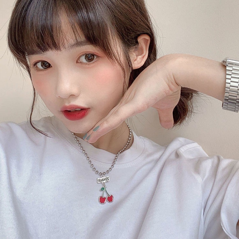 Dễ Thương Dây Chuyền Mặt Hình Quả Cherry Và Chữ Đơn Giản Ngọt Ngào Phong Cách Hàn Quốc Cho Nữ