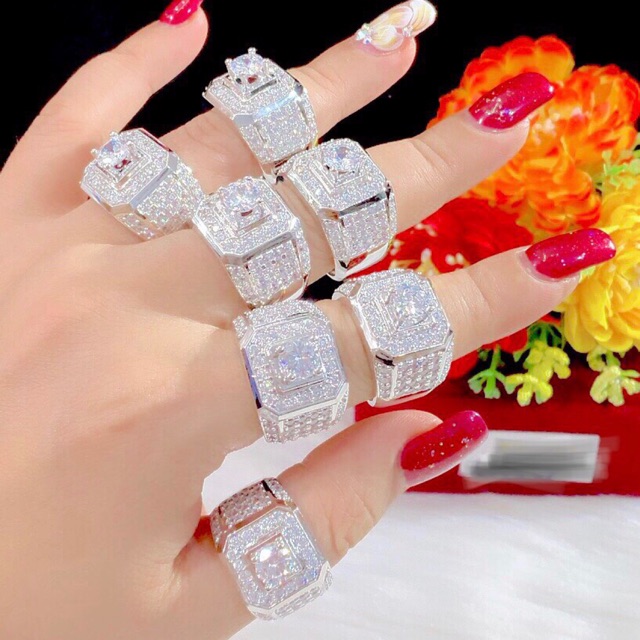 Nhẫn nam mạ bạch kim đính đá nhân tạo cực sang trọng