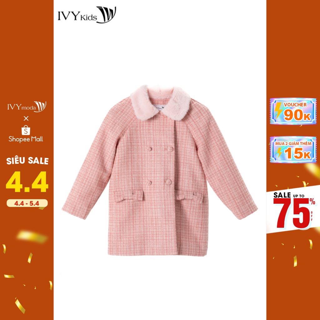 [NHẬP WABRTL5 GIẢM 10% TỐI ĐA 50K ĐH 250K ]Áo khoác vải tweed dáng dài bé gái IVY moda MS 70G1118