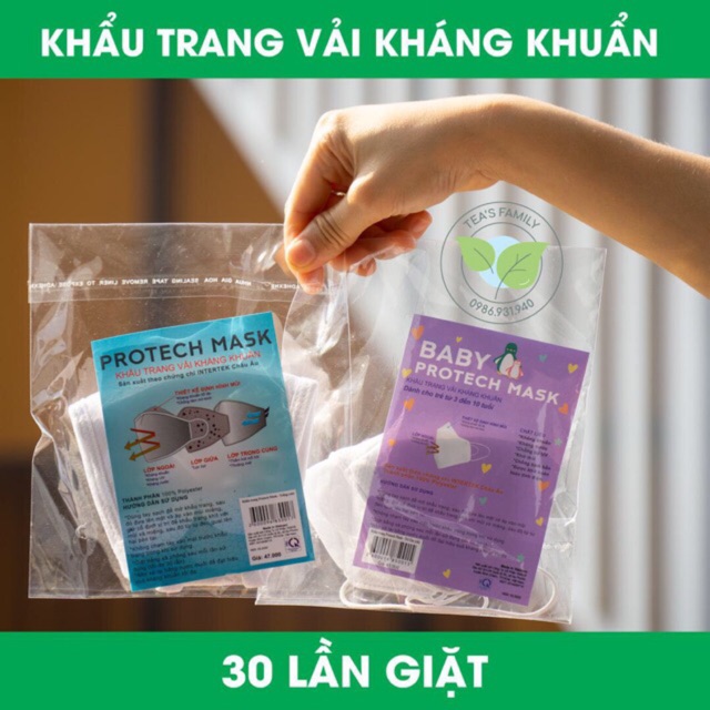 Combo 3 KHẨU TRANG VẢI KHÁNG KHUẨN CAO CẤP PROTECH MASK Hàng Chuẩn, Hình Ảnh Tự Chụp 100%