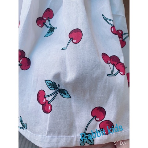 Váy Hè Cho Bé Gái FREESHIP Tặng Kèm Turban - Rabbit Kids - Đầm Trẻ Em Thiết Kế Cao Cấp Hoạ Tiết Chery Bèo Ren Vai