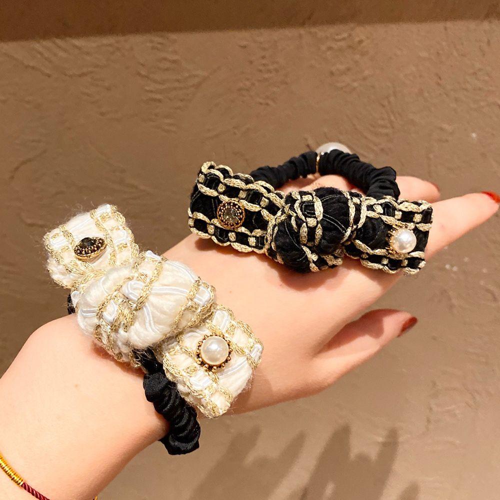 Dây Buộc Tóc Co Giãn Họa Tiết Hoa Trà Phong Cách Hàn Quốc Đơn Giản Cho Nữ