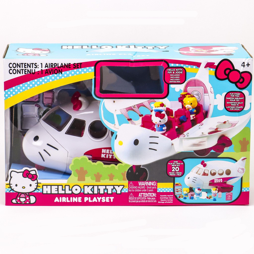 Máy Bay Đồ Chơi - Hellokitty Airline Playset- Bao gồm 3 hình; Hello Kitty trong bộ đồng phục tiếp viên hàng không và 2 n