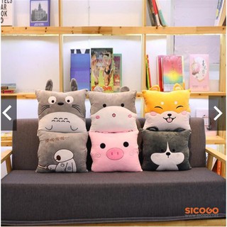 Gối Kèm Mền Bộ Cún Heo Vuông Ngộ Nghĩnh 3in1 🐶🐷