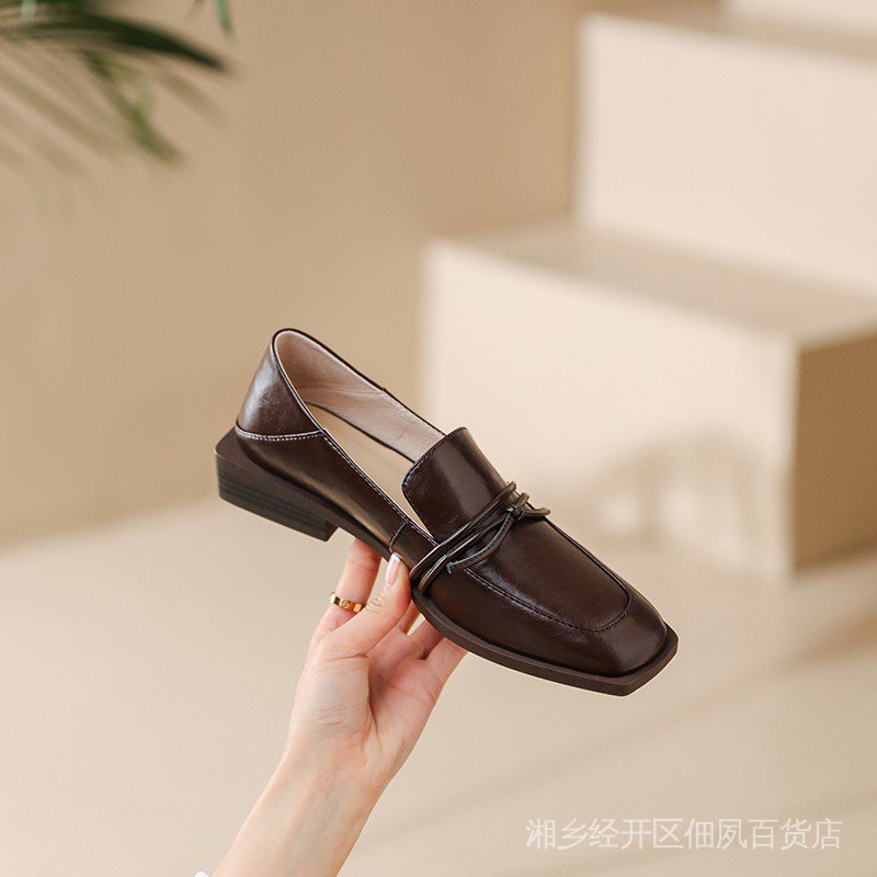 Giày Lười Da Mềm Mũi Vuông Phong Cách Retro Anh Quốc Thời Trang Mùa Hè 2022