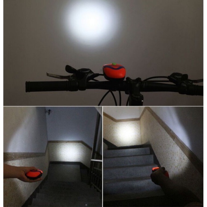 Đèn Pin trên xe đạp có còi báo hiệu kèm đế kẹp _chống nước_siêu sáng