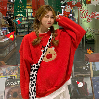 Áo sweater dáng rộng cổ tròn tay dài cho nữ