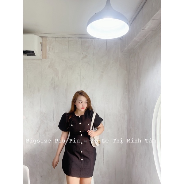 Đầm Tiệc Bigsize Thiết Kế Váy Đen A phối nút đơn giản có size M/L/Xl/XXl
