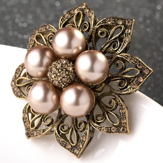Retro Openwork 8 Leaf Set Pearl Flower Brooch Jewelry