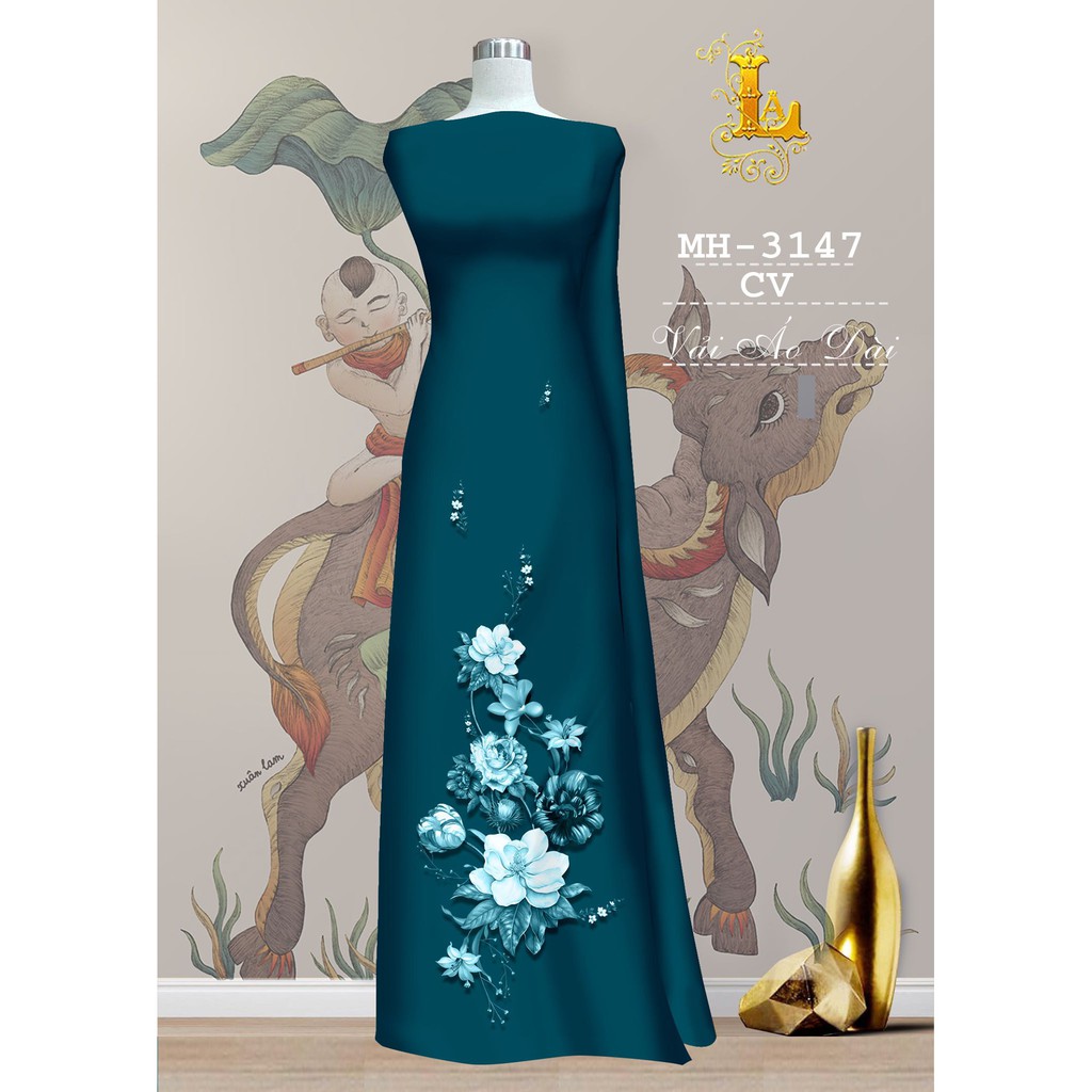 Vải áo dài in 3D họa tiết xinh xắn, vải mềm, hình thật