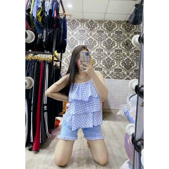 Đồ Bộ Nữ 2 dây , Đồ Lụa Mặc Nhà 3 Tầng , Set Bộ Sọc Chất Cao Cấp Họa Tiết caro Mềm Mịn, Xinh Xắn. | BigBuy360 - bigbuy360.vn