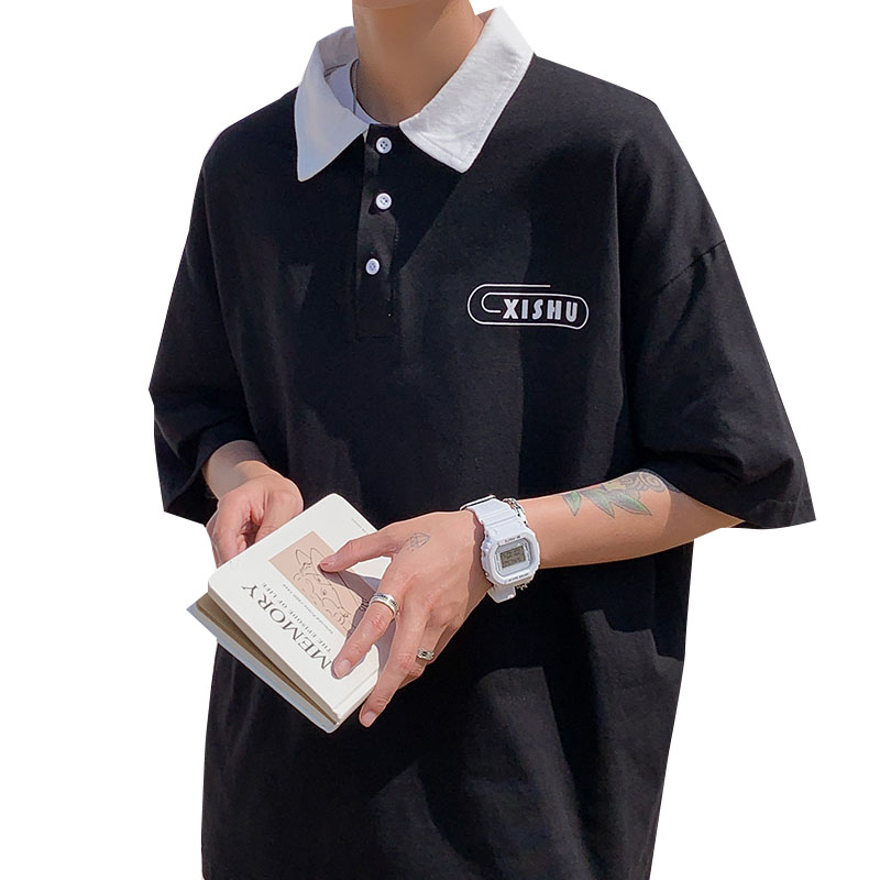 Áo thun Polo tay ngắn dáng rộng màu sắc đơn giản phong cách Hàn Quốc thời trang mùa hè cho nam | BigBuy360 - bigbuy360.vn